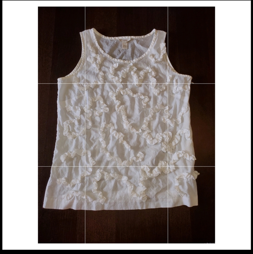 J Crew white front ruffle sleeveless blouse. Size6
